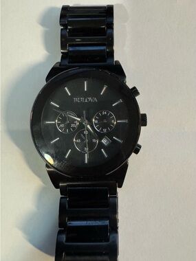 Bulova Black Stainless Steel Chronograph Bracelet Watch